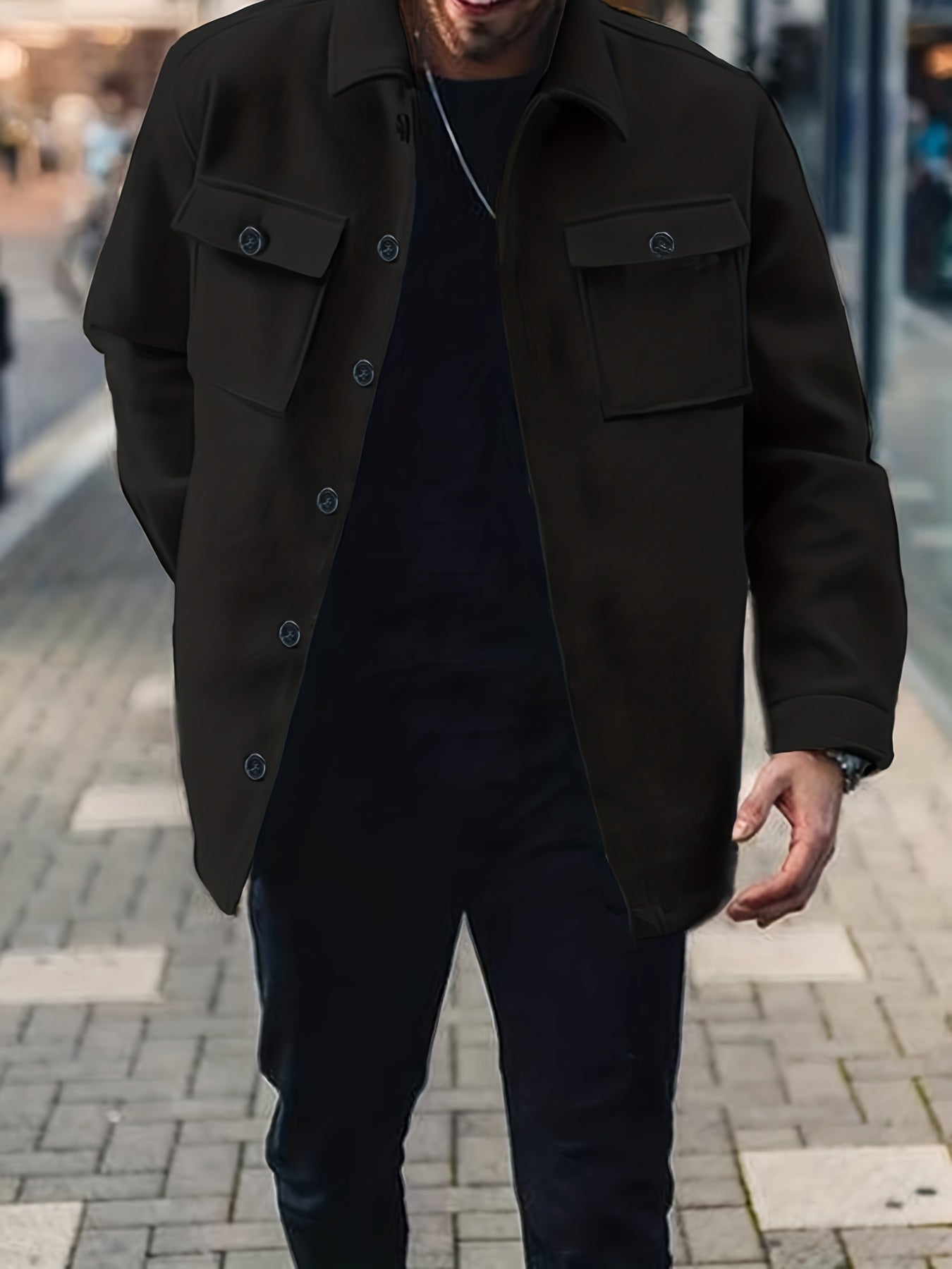 Men's Fashion Solid Fleece Jacket With Pockets For Spring\u002Fautumn, Oversized Causal Coat For Big & Tall Males, Plus Size