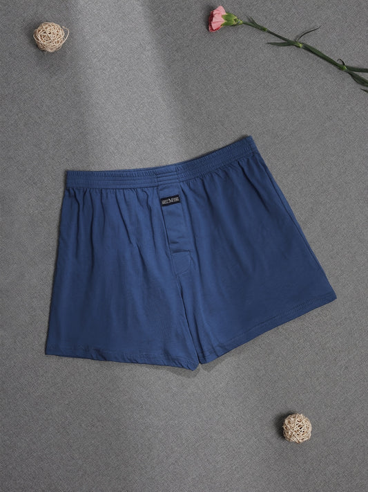 Cueca boxer masculina de algodão azul sólido