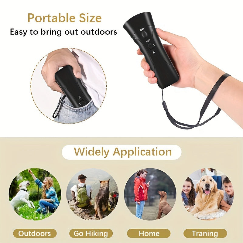 1pc Ultrasonic Dog Bark Deterrent - Handheld Training Control Tool With LED Dual Sensors