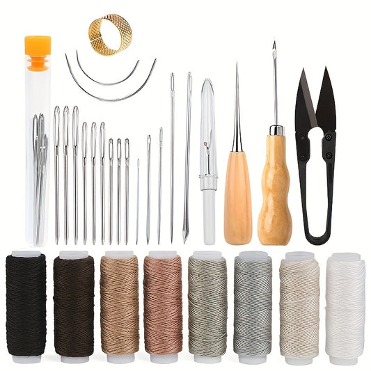 Kit de costura de restauración de tapicería Kit de costura de servicio pesado con punzón de costura, abrelatas de costura, aguja de coser a mano, hilo de coser, kit de herramientas de artesanía de cuero para zapatos