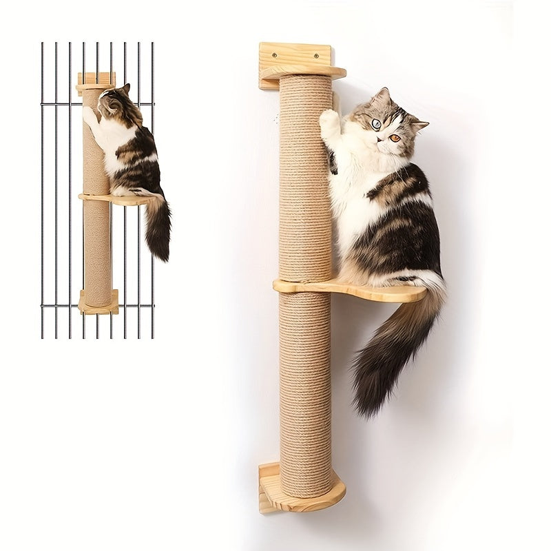 Torre de madeira resistente para gatos com poste para arranhar corda de sisal e brinquedo para gatos internos - mantenha seu amigo felino entretido e feliz!