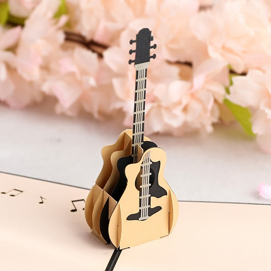 3D Guitar Greeting Card Birthday Card Creative Hand-carved Paper Card Gifts Graduation Holiday Message Card