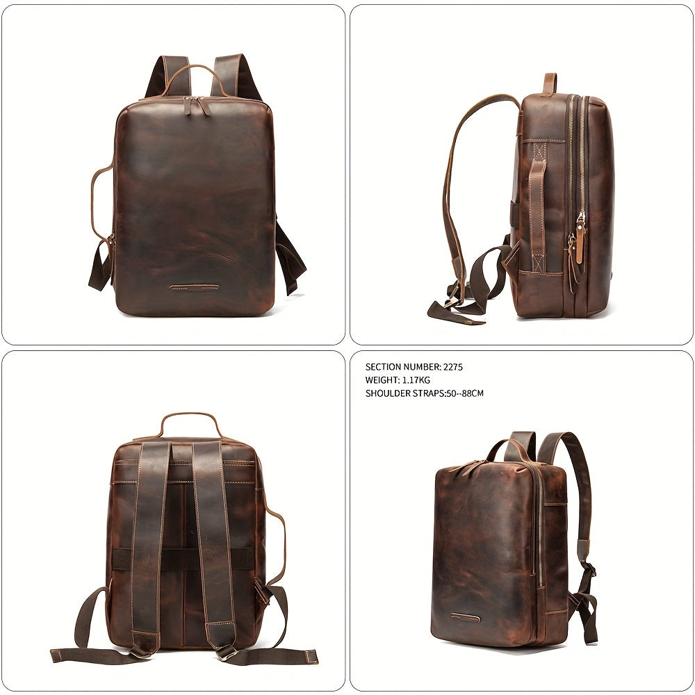 1pc Retro Top Layer Cowhine Men's Backpack, Large-capacity Leather Travel Bag