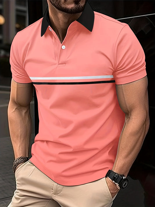Stripe Print Men's Casual Button Up Short Sleeve Lightweight Shirt, Men's For Summer, Tops For Men