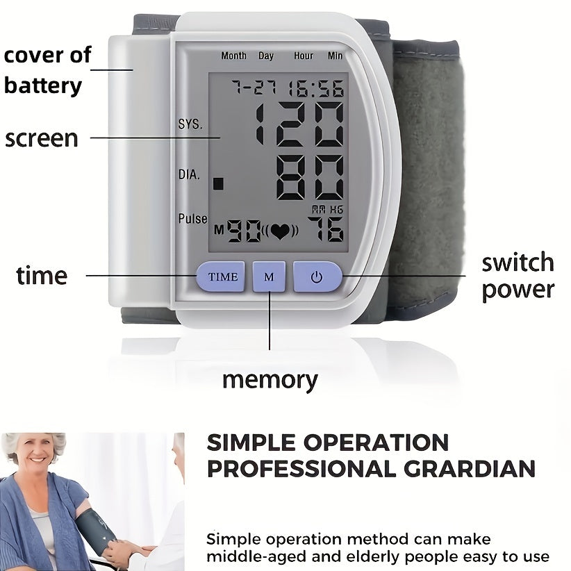 1pc Blood Pressure Machine Wrist Blood Pressure Monitor, LCD Adjustable Wrist Cuff Pulse Rate Monitor With Irregular Heart Beat Detection, Battery Not Included