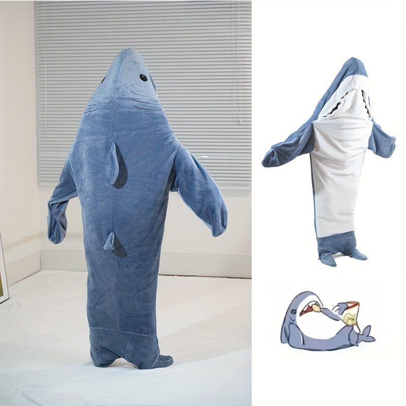 1pc Shark Blanket For Adult, Reversible Flannel Embroidered Wearable Shark Blanket, Super Soft Cozy Flannel Hoodie, Shark Blanket Hoodie Sleeping Bag, Wearable Fleece Throw Blanket