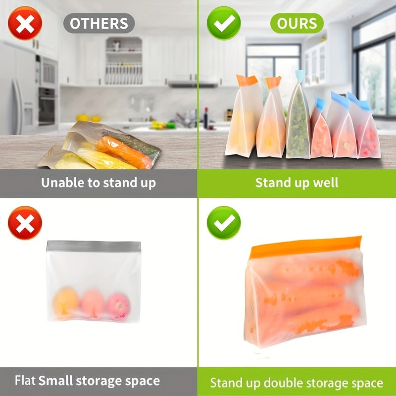 Reusable Silicone Food Storage Bag, Leak Proof And Reusable Freezer Bag, Travel\u002Fhome Storage Bag -1 Reusable Gallon Bag\u002F1 Reusable Sandwich Bag\u002F1 Reusable Snack Bag (excluding Bisphenol A)