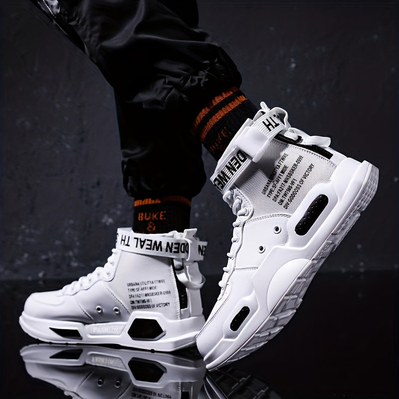 Men's Trendy High Top Basketball Shoes, Comfy Non Slip Lace Up Shock Absorption Sneakers For Men's Outdoor Activities