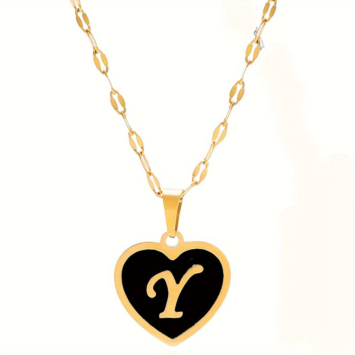 1pc Fashionable Exquisite Heart-shaped Pendant Necklace, Stainless Steel Bamboo Chain Necklace, 26 English Letter Pendant Necklace For Men