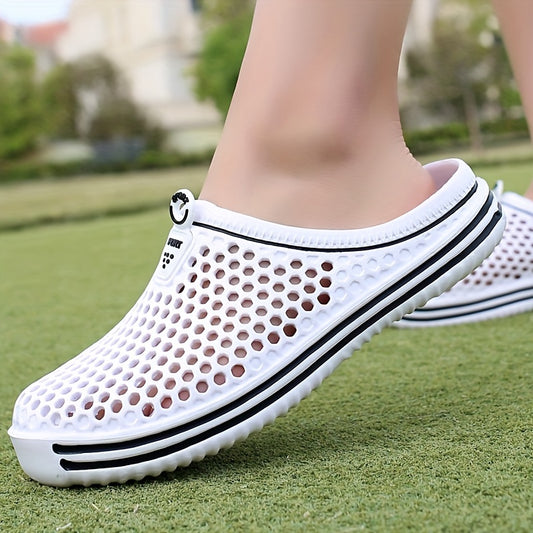 Women's Solid Color Flatform Clogs, Slip On Round Toe Hollow Out Non-slip Outdoor Slides Shoes, Summer Casual Shoes