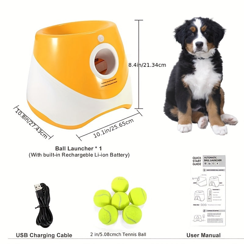 Pet Tennis Launcher Dog Toy With 6pcs Tennis Ball, Ball Throwing Pinball Machine, Throwing Ball Walking Dog Ball Throwing Machine Divine Tool Automatic Serve Machine