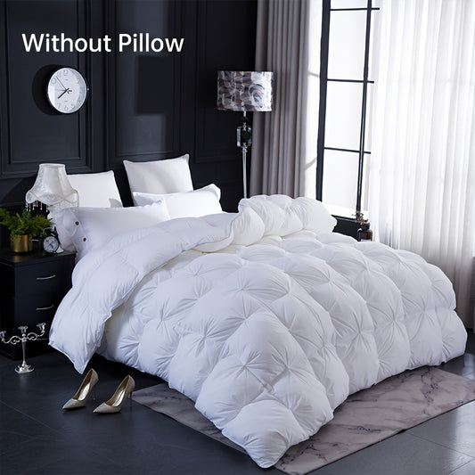 1pc 100% Cotton Shell Down Comforter Insert -Silvery Edge All Season Pinch Pleat Ultra Soft Breathable Down Comforter, Machine Washable Bedroom Warm Duvet