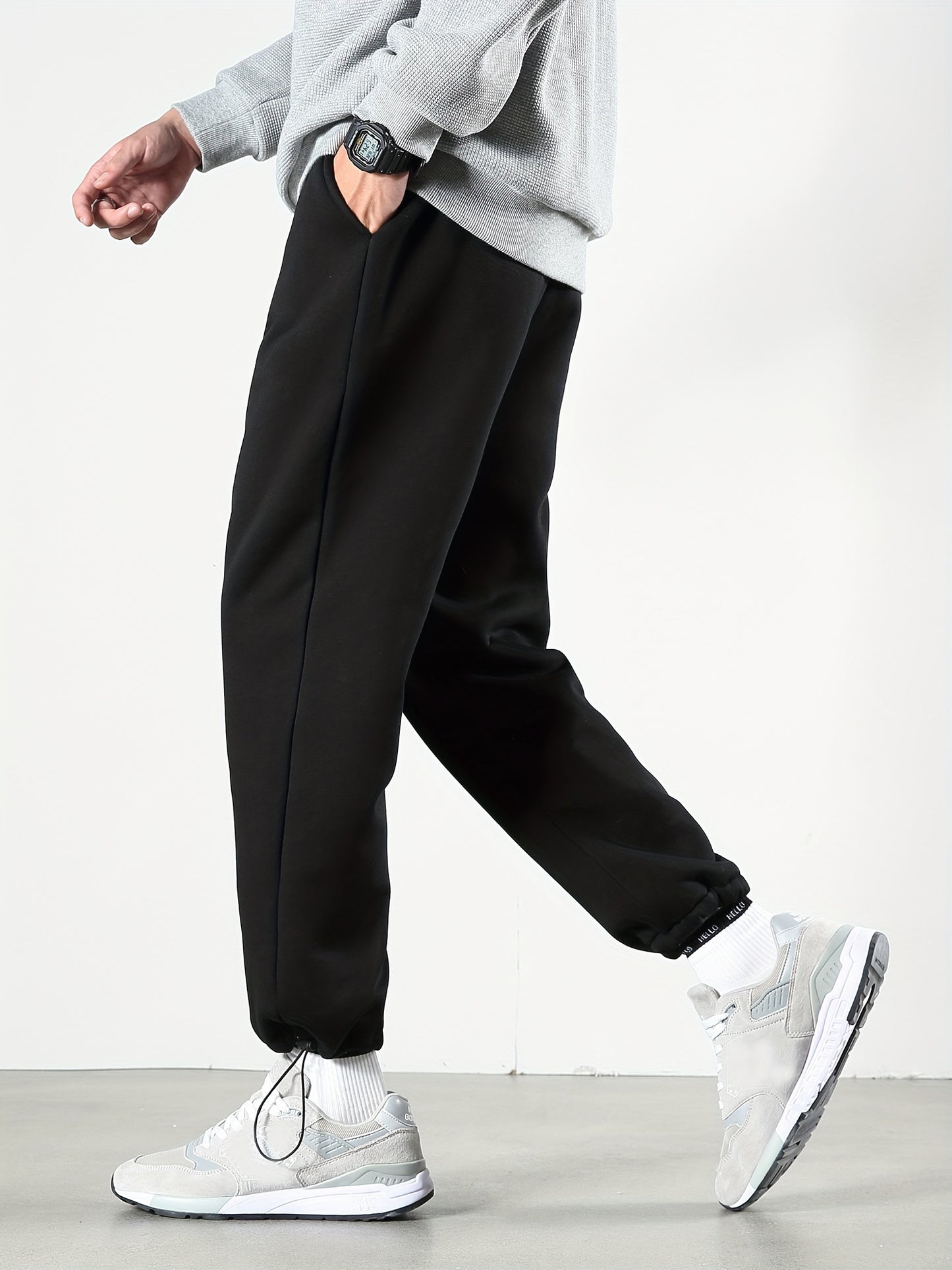 Men's Warm Fleece Joggers, Casual Stretch Sports Pants For Fall Winter