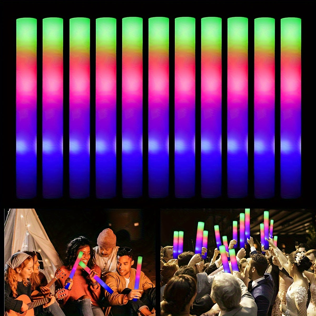 35pcs Glow Sticks Bulk Party PackGlow In The Dark Party Supplies Neon GlowSticks LED Palos de espuma con 3 modos Colorido intermitente para boda Concierto Rave Cumpleaños Navidad Fiesta de Halloween Favor