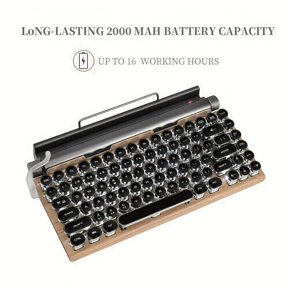 Wired And Wireless Retro Typewriter Mechanical Keyboard, Compact LED Backlit 83 Keys, Removable Axis Body, Round Keycap, Compatible With Windows\u002FmacOS\u002FAndroid\u002FLinux Mobile Phones And Tablets