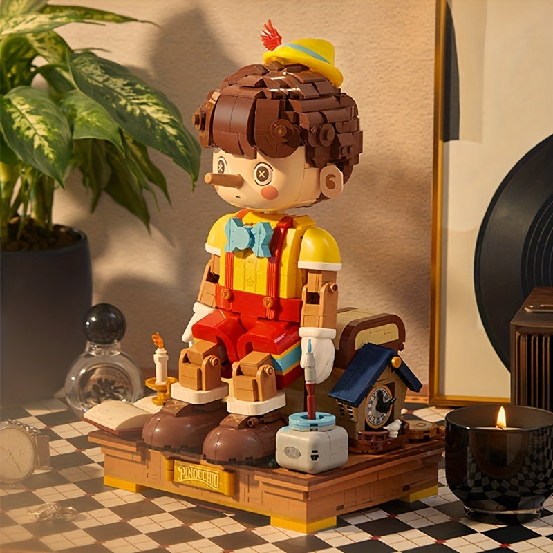 سلسلة خرافة Pinocchio بناء كتلة دمية دمية دمية حركة مشتركة مع أضواء الديكور صندوق هدية رائعة ، مناسبة لمحبي بناء كتلة الكبار هدية عيد الميلاد الهالوين