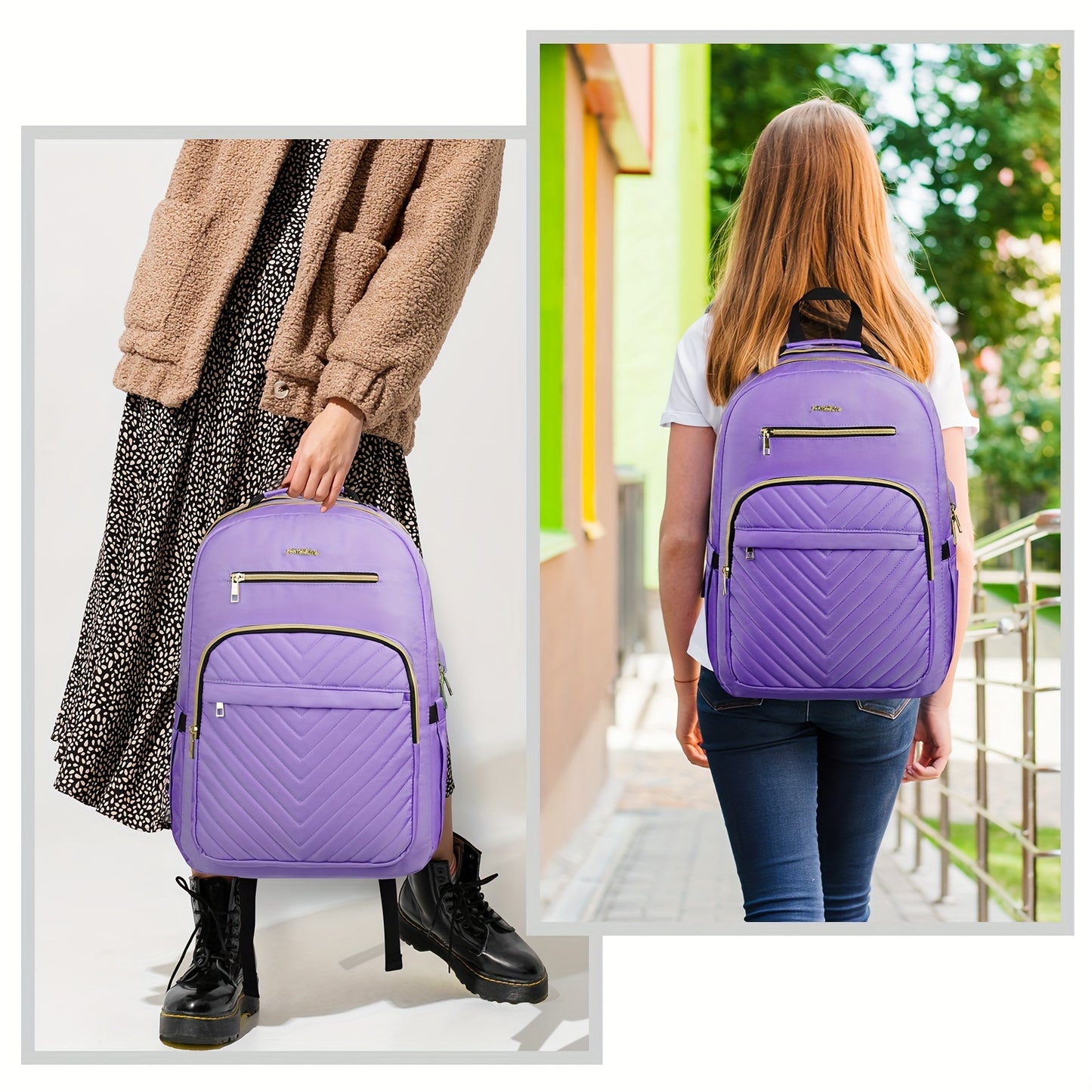 Sac à dos matelassé tendance vague, sac à dos pour ordinateur portable multi-poches de grande capacité, sac à dos parfait pour femmes pour les voyages de loisirs, le travail, les déplacements scolaires, sac d'école, sac à livres