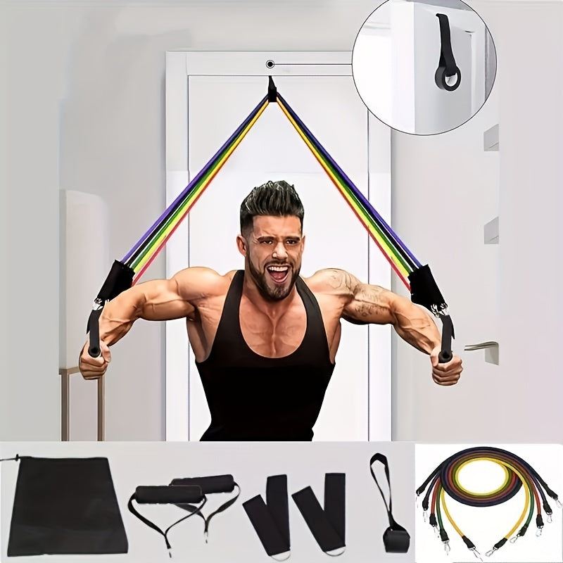 Conjunto de faixas de resistência TPE de 11 unidades, faixas de resistência com âncora de porta, alças, bolsa de transporte, tiras de tornozelo para pernas, faixas de exercício, faixas de treino, para academia em casa, fitness, ioga e pilates, adequado pa