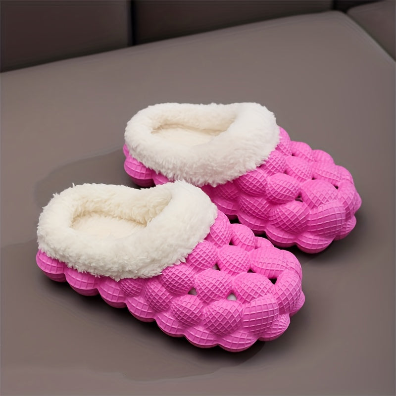 Girl's Ultra Soft Massage Bubble Slides With Warm Plush Lining, Relaxable Trendy Cushioned Non-slip Slippers For Kid's Indoor Home Shoes