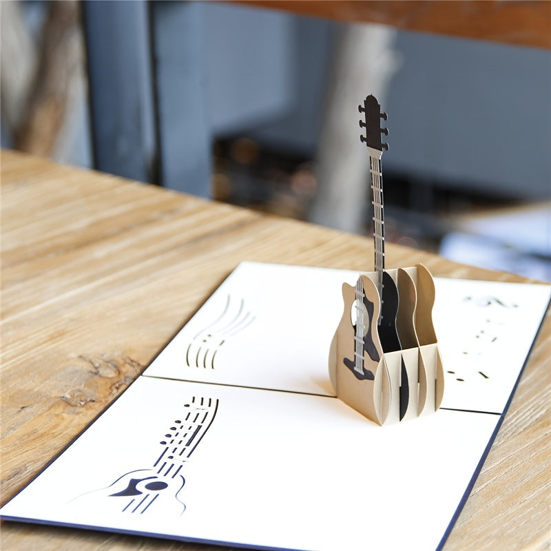 3D Guitar Greeting Card Birthday Card Creative Hand-carved Paper Card Gifts Graduation Holiday Message Card