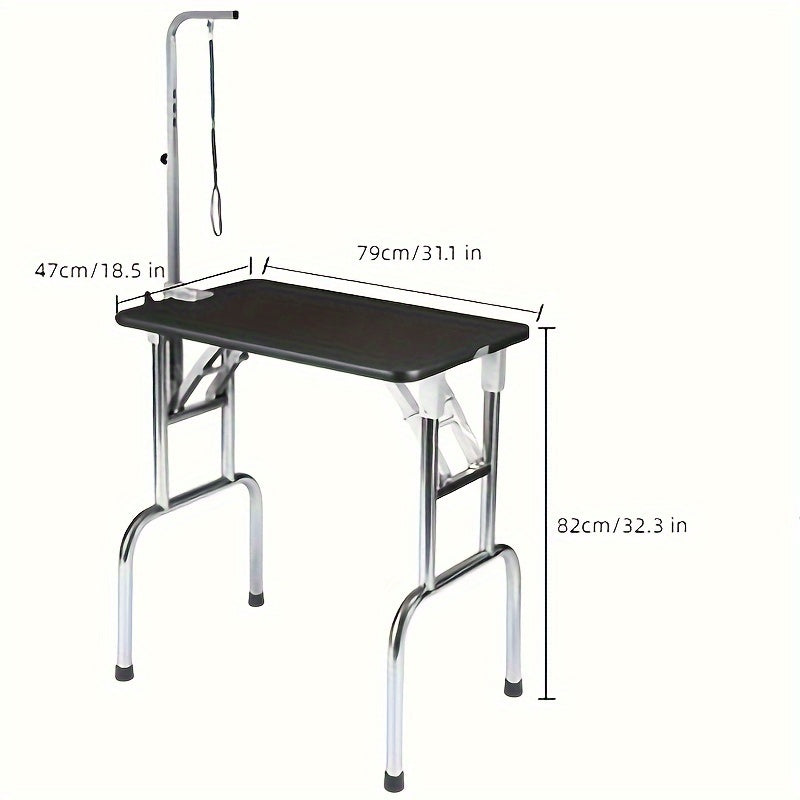 Stainless Steel Pet Grooming Table - Adjustable Foldable Pet Grooming Arm With Clamp - Anti Slip Cat And Dog Specialized Table - Perfect For Dogs Of All Sizes - Rubber Countertop