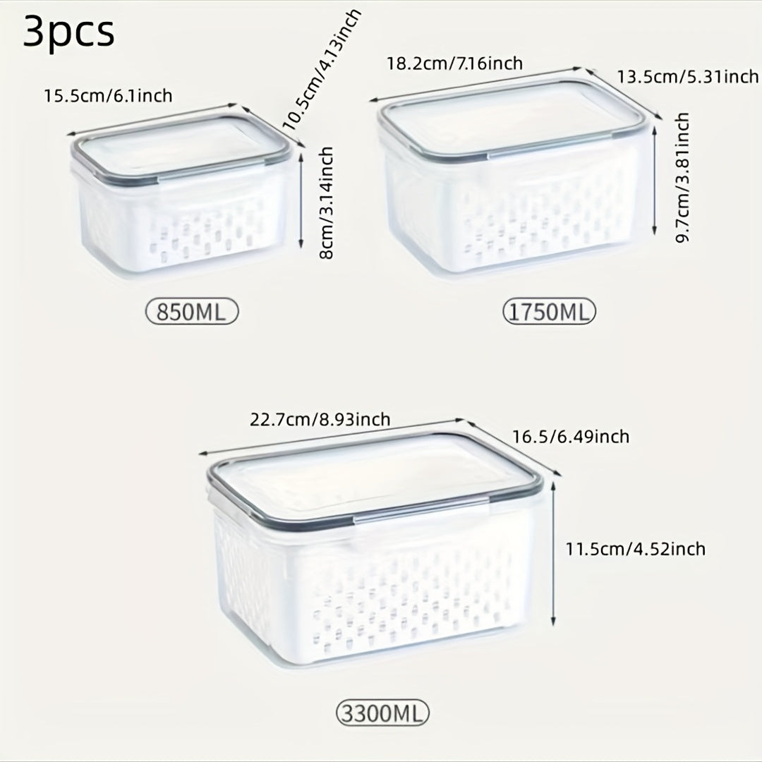 3pcs Multifunctional Sealed Fresh-keeping Boxes for Fruits and Vegetables - Drainage Tank and Refrigerator Storage Box - Keep Food Fresh and Organized in Your Kitchen