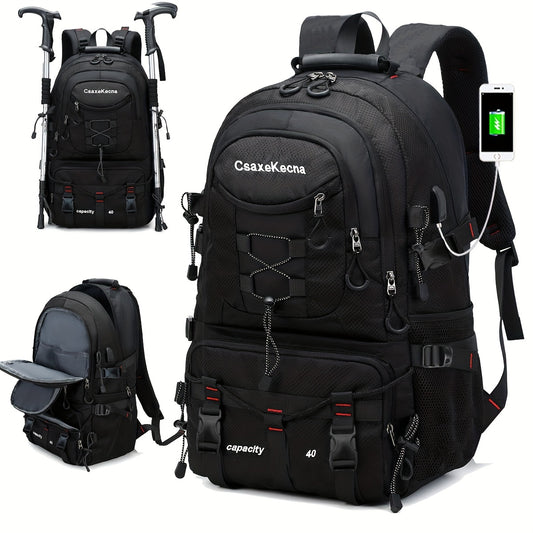 Mochila de viagem ao ar livre com porta de carregamento USB, bolsa de montanhismo à prova d&#39;água, mochila esportiva para acampamento e caminhada