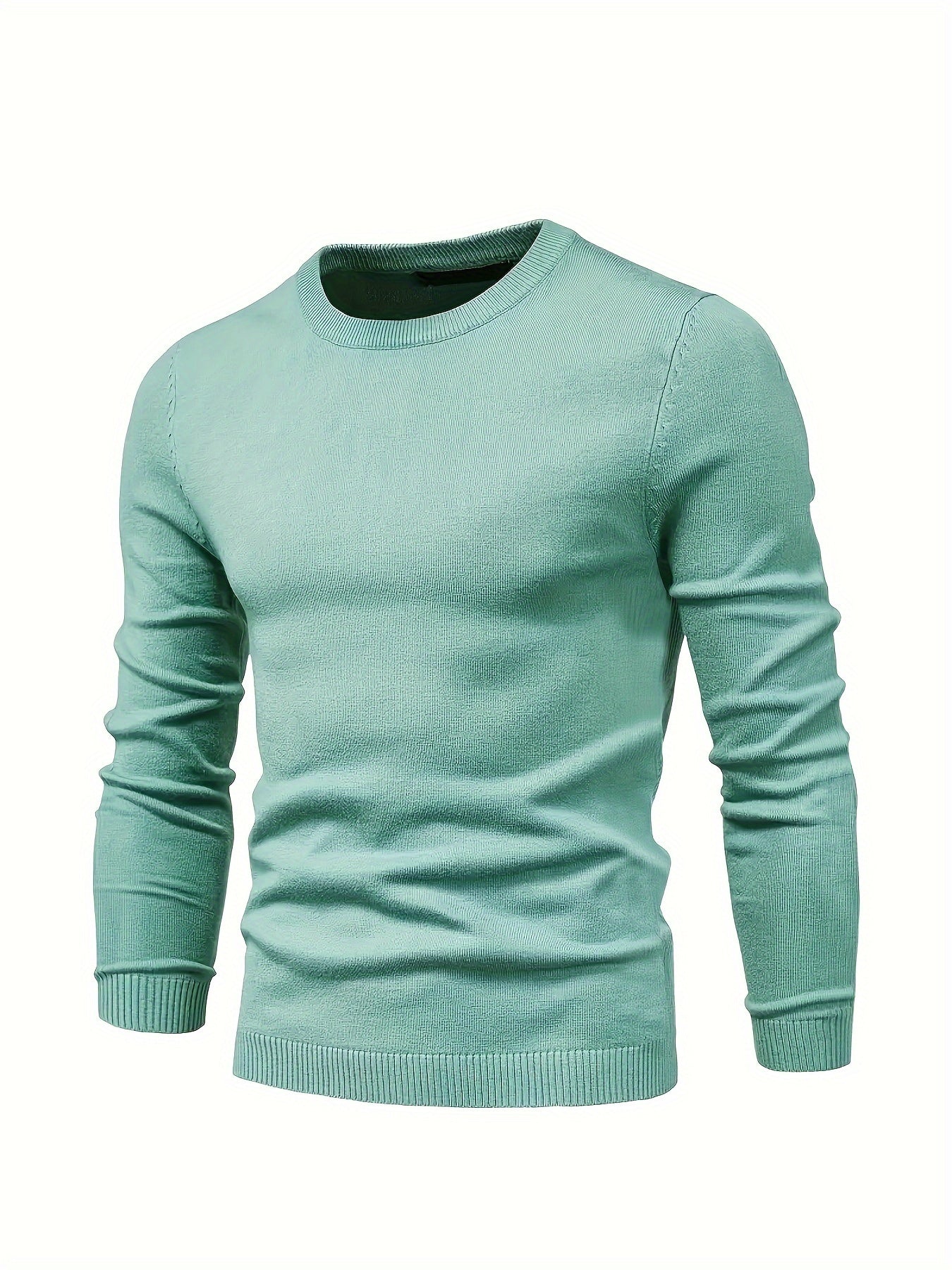 Pull tricoté solide décontracté pour hommes-Pull ras du cou chaud et extensible pour l'automne et l'hiver