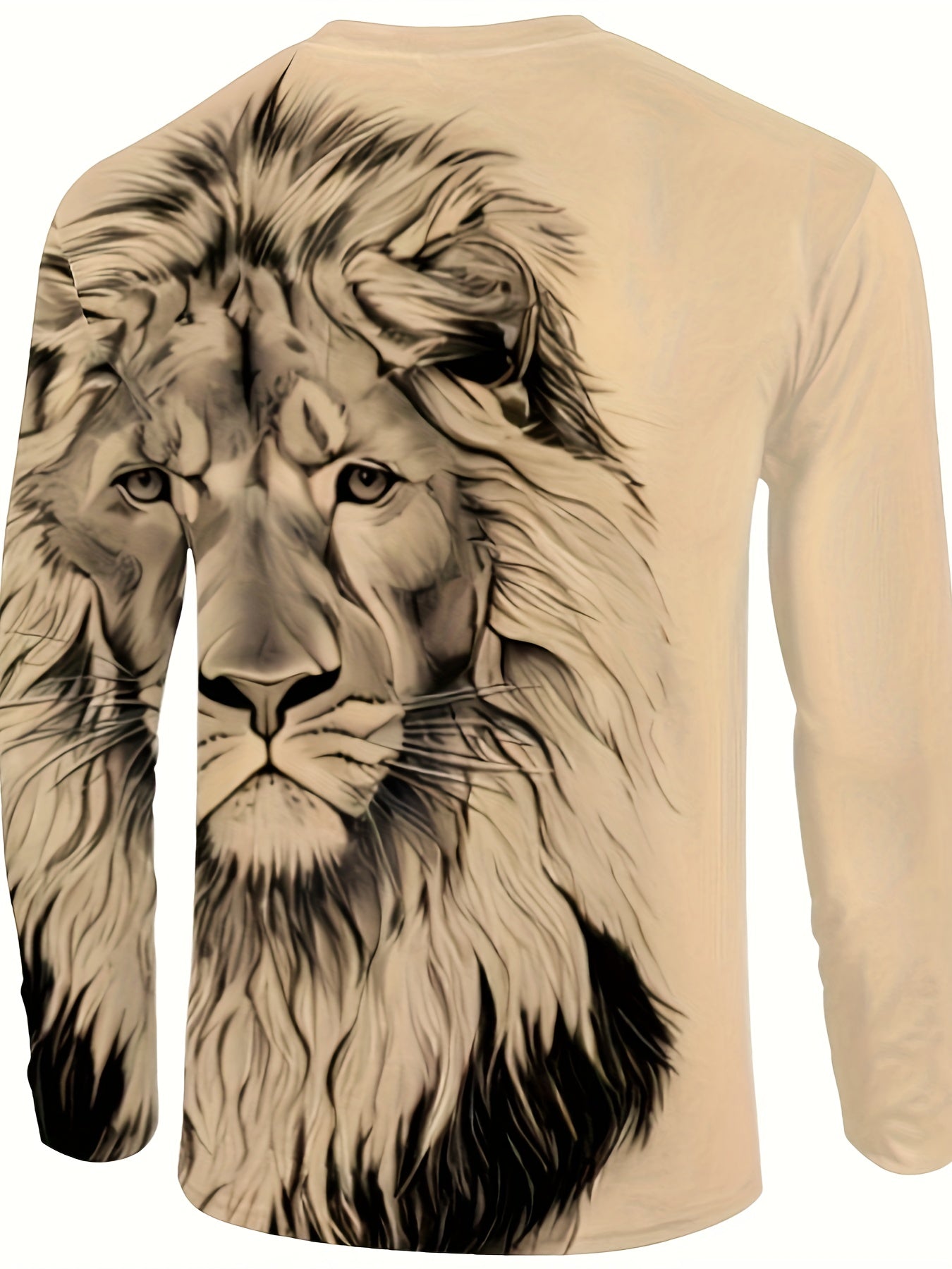 Camiseta masculina criativa com estampa 3D Lion Head Anime, camiseta masculina moderna de manga comprida com gola redonda, primavera outono