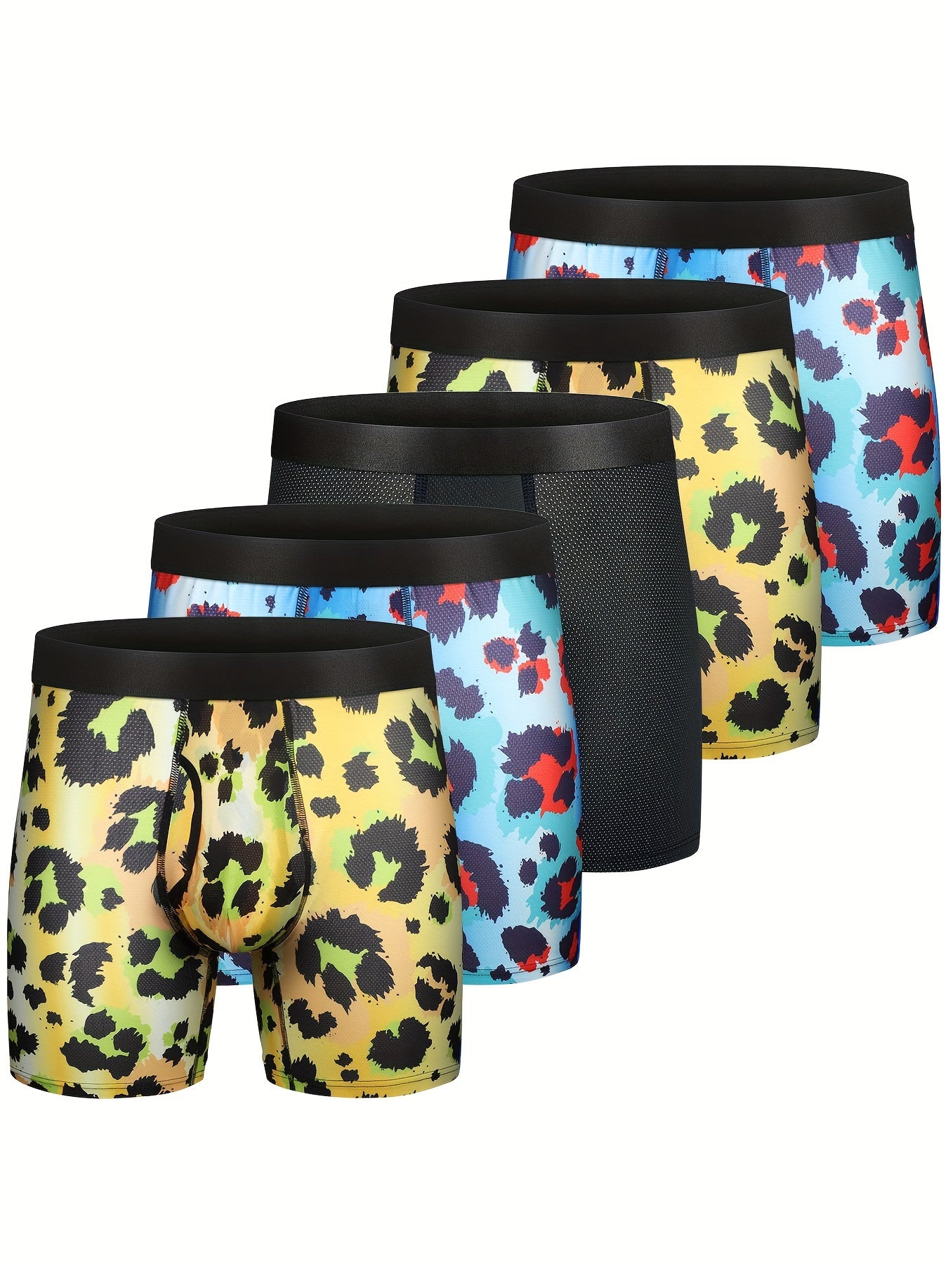 5pcs Hommes Graphique Respirant Confortable Doux Séchage Rapide Boxer Slip Sous-Vêtements, Multicolore Ensemble