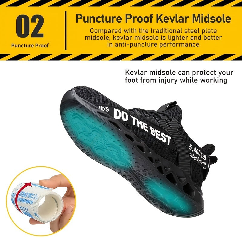 Men's Work Safety Shoes, Puncture Proof Anti-skid Steel Toe Outdoor Work Shoes, Rubber Sole Breathable Industrial Construction Sneakers