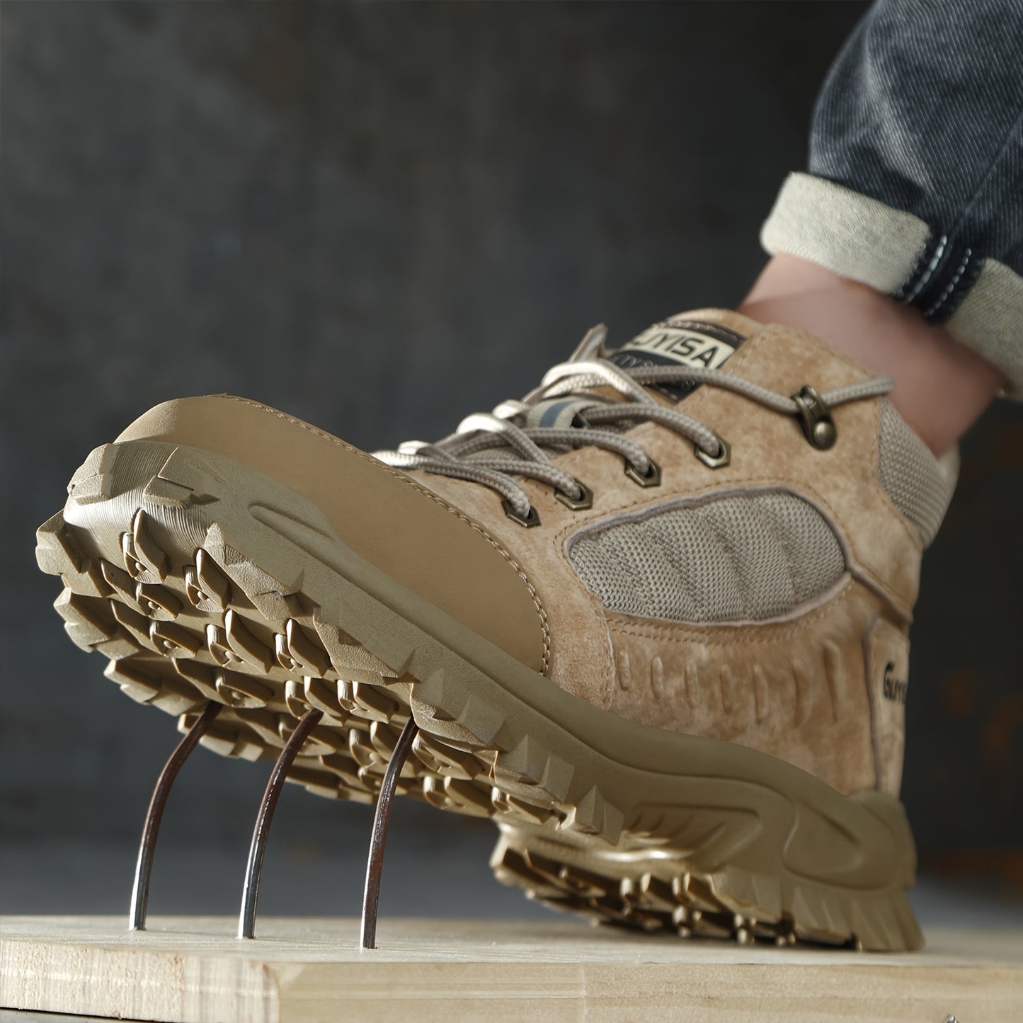 Zapatos de seguridad de trabajo de gamuza para hombres, zapatos de trabajo de punta de acero antideslizantes a prueba de pinchazos, zapatillas de deporte de construcción industrial