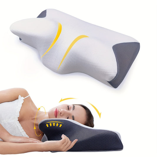 1pc Cervical Memory Foam Pillow Neck & Cervical Pillow For Neck relax, Ergonomic Orthopedic Neck Support Pillow For Side, Back And Stomach Sleepers With Breathable Pillowcase Bedding Supplies