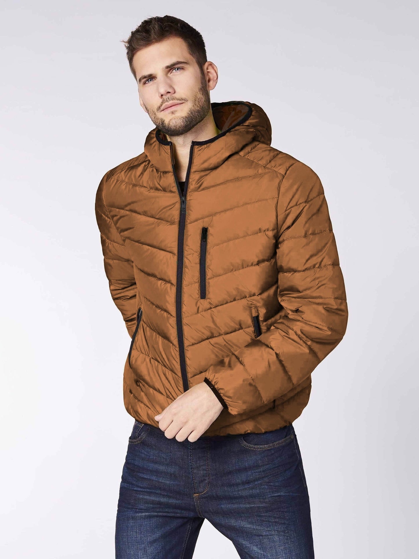 Men's Plus Size Solid Chevron Hooded Quilted Jacket For Winter, Regular Lighweight Padded Outwear For Big & Tall Males, Men's Clothing Winter Coat Vest For Hunting Hiking Camping Fishing