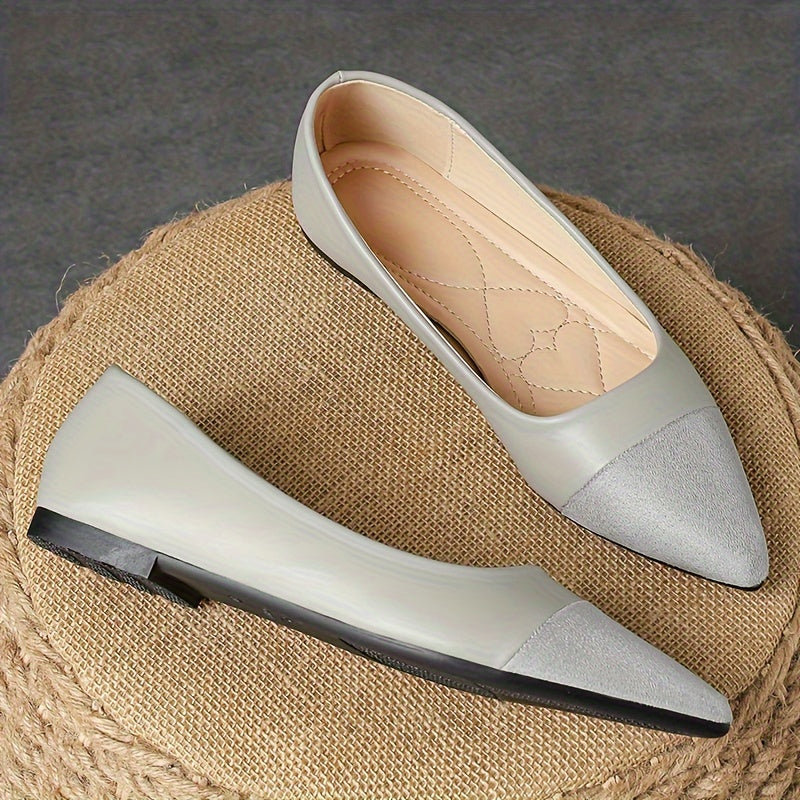 Women's Fashion Stitching Pointed Toe Flat Shoes, Casual Slip On Shallow Mouth Shoes, Lightweight & Comfortable Shoes