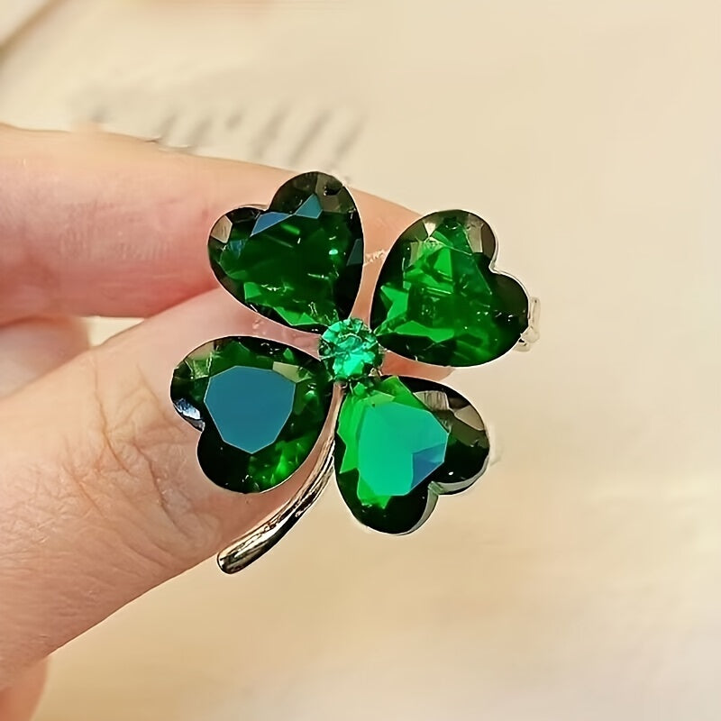 Amuleto de boa sorte: broche de cristal trevo de quatro folhas verde da sorte para roupas e acessórios femininos