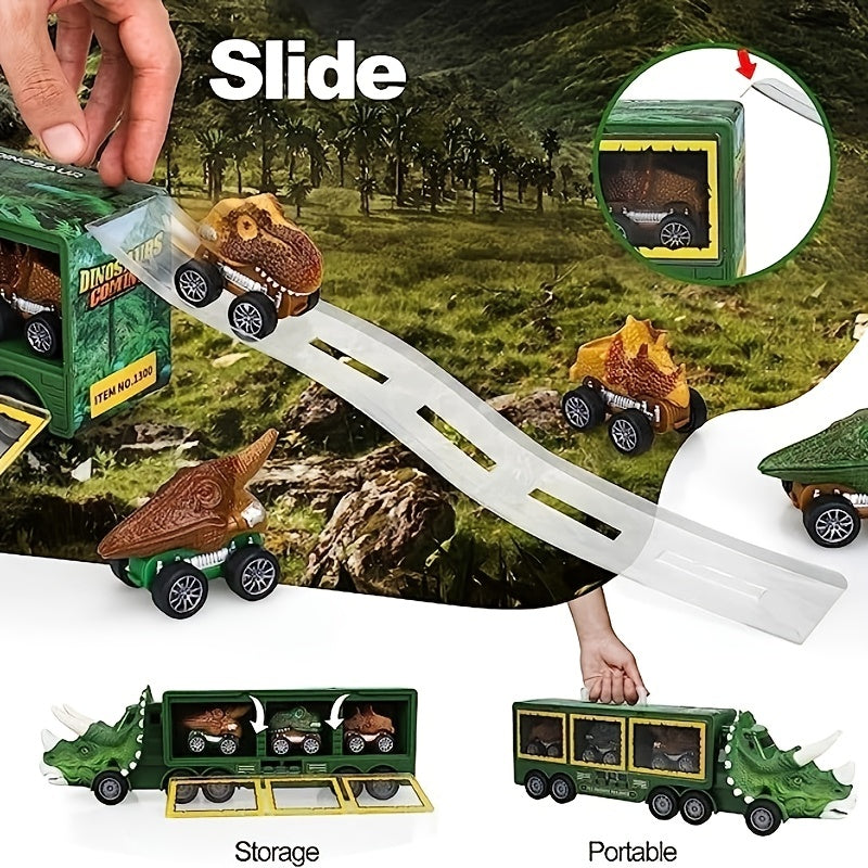 Dinosaur Toys 21pcs \ u002F Pack Dinosaur Truck com 6 carros de dinossauro retráteis e figuras de dinossauro, brinquedos para meninos e meninas, caminhão transportador de dinossauro presentes de Natal