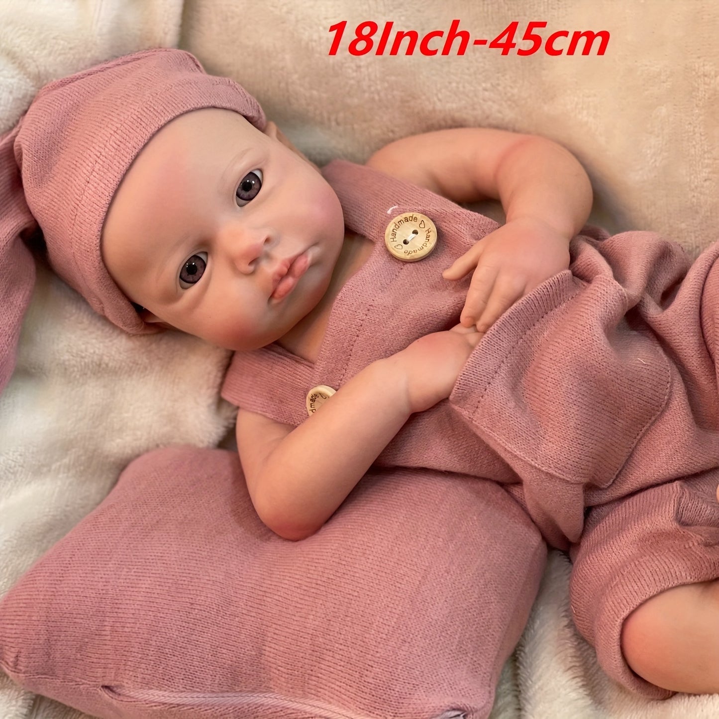 17.72inch Open Eyes Full Body Solid Platinum Silicone Bebe Reborn Girl With Artist Oil Painted Skin Handmade Soft Toch Silicone Reborn Doll Can Have Bath Reborn Doll Toy For Christmas Gift