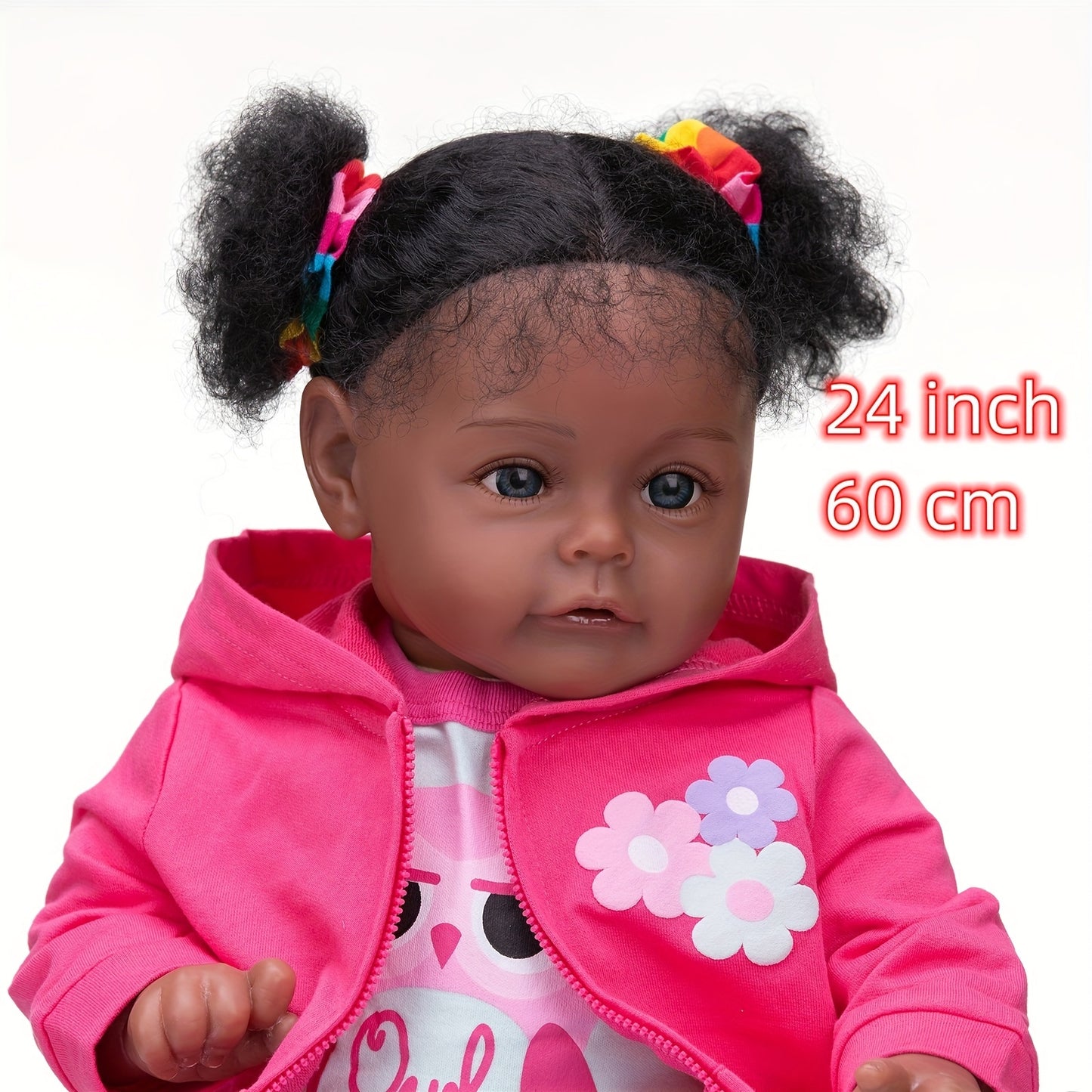 High Quality Hand Painted 24 Dark Brown Reborn Toddler Doll With Soft Cloth Body And Rooted Hair , Halloween\u002FThanksgiving Day\u002FChristmas Gift