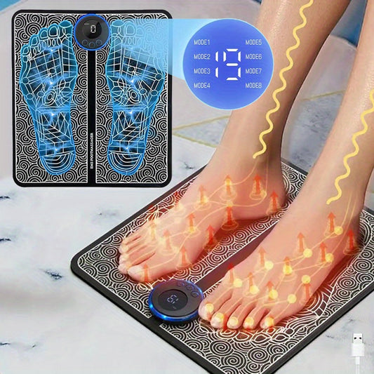 1pc EMS Pulse Foot Massage Pad, Foot Bioelectric Acupoint Massager Mat, USB Rechargeable Portable Durable Foot Massager For Circulation Office Home Use, Black