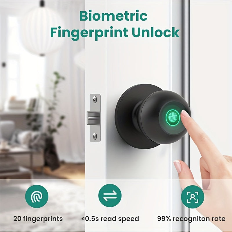 Perilla de puerta inteligente, cerradura de puerta de huella digital cerradura inteligente cerradura de puerta biométrica perilla de puerta de huella digital con control de aplicación, adecuado para dormitorio, guardarropa, oficinas de apartamentos, hotel