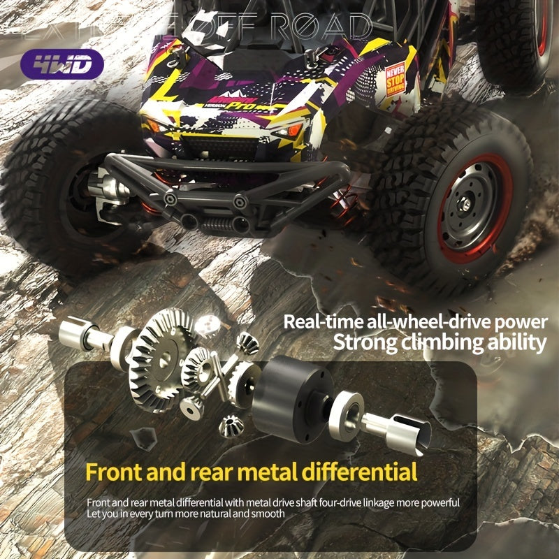 1:16 High-Speed Brushless Off-Road Vehicle: 4WD Sports Car With Metal CVD Front Drive Shaft, Metal Rear Dog Bone, Metal Wheel Cup,  Metal Front And Rear Arm Code, Metal Drive Shaft, And LED Light