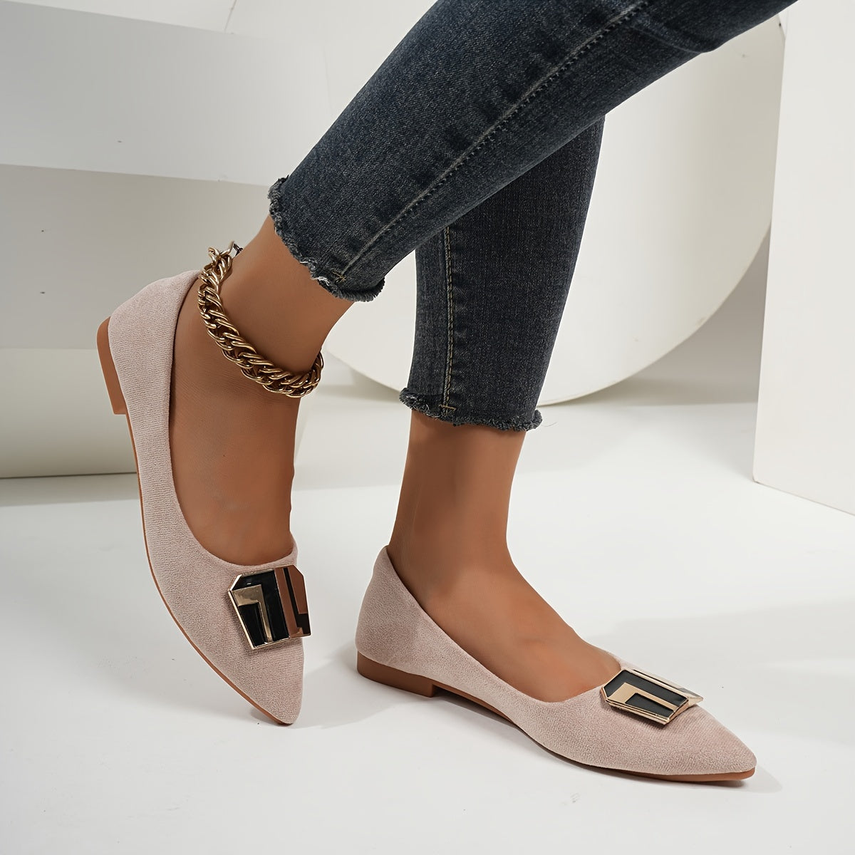 Flache Schuhe mit Schnallen dekor für Damen, lässige Schuhe mit Punkt zehen, leichte und bequeme Schuhe