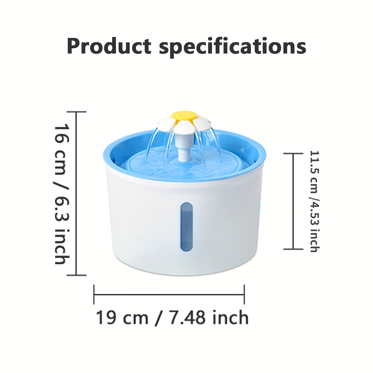 1.6L Round Pet Water Fountain Automatic Circulation Cat Water Dispenser With Mat, USB Rechargeable Cat Water Container For Indoor Cats