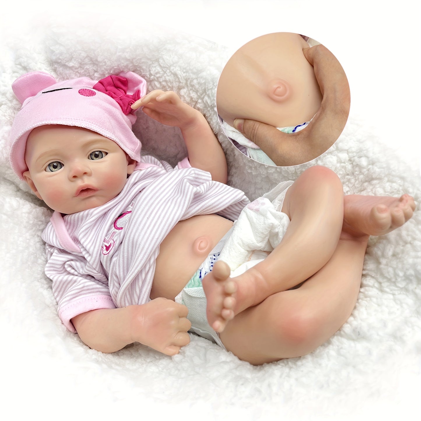 45cm\u002F18Inch Solid Silicone Reborn Girl With Genesis Oil Painted Skin Soft Touch Feeling Reborn Dolls, Whole Body Soft Platinum Silicone Newborn Doll, Bath Baby Doll Toy