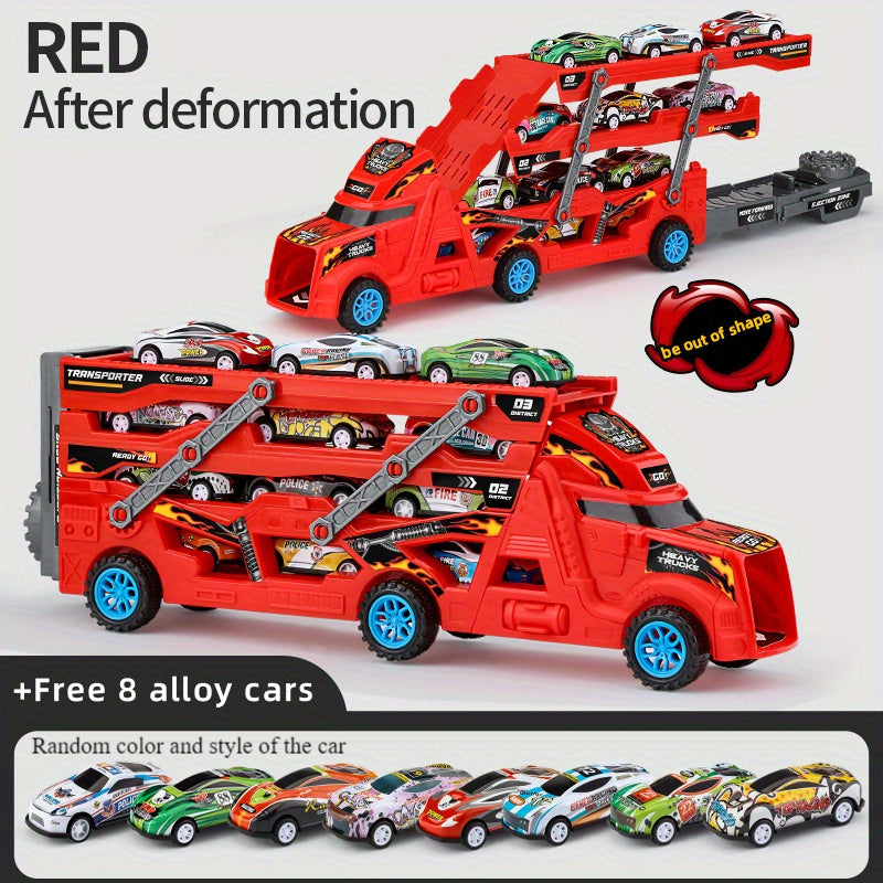 Children's Toy, Fire Truck Toy, Retractable, Foldable, Ejectable Car Toy, Send Eight Cars, Boy And Girl's Storage Car, Suitable For Gift Giving Christmas, Halloween, Thanksgiving Gift