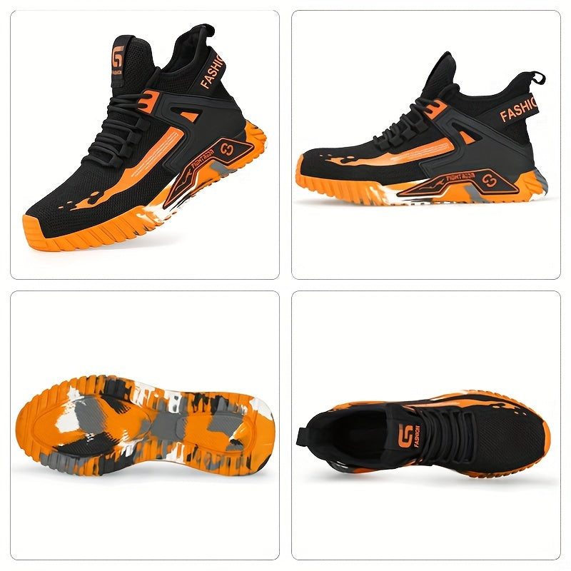 PLUS SIZE Men's Protective Steel Toe Shoes, Lace Up Comfy Sneakers, Perfect For Constructional Safety Workout Activities