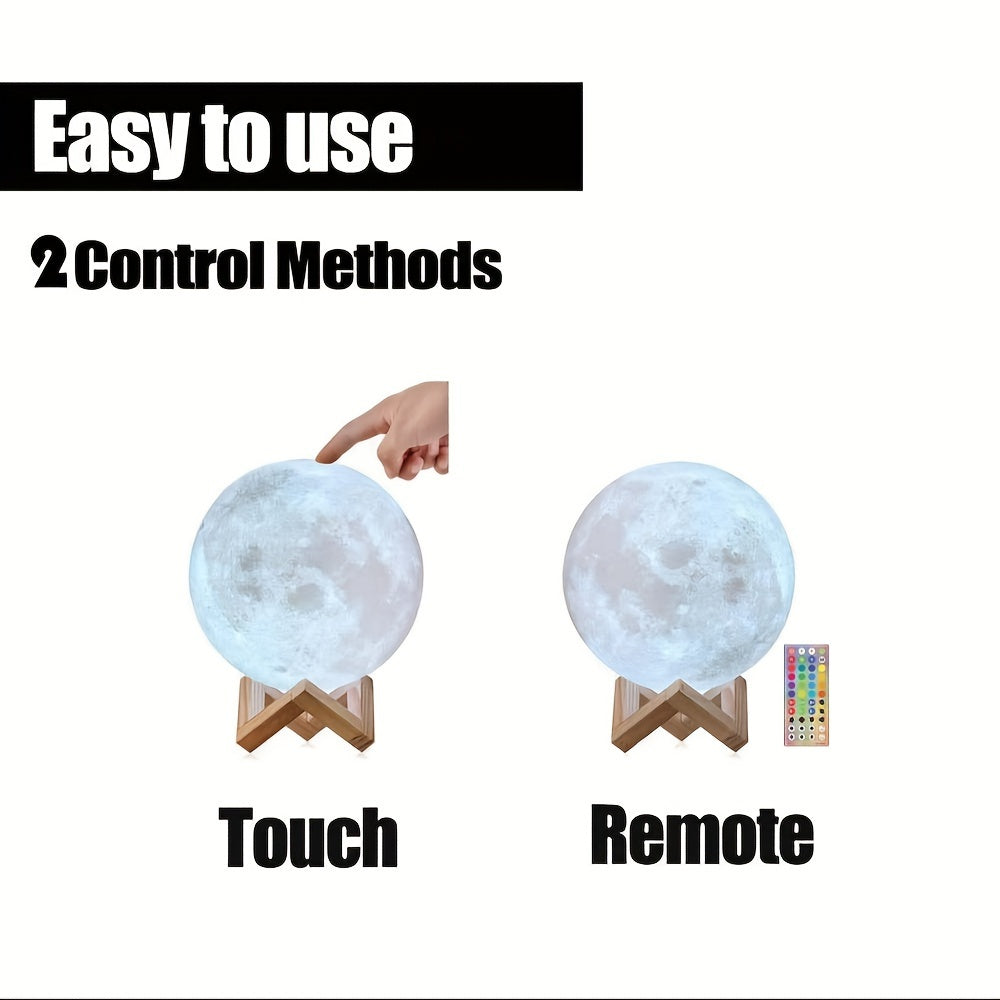 Lâmpada lunar 2024 atualizada 128 cores com temporização luz noturna lunar - suporte de madeira e controle remoto e por toque lâmpada de 5,9 polegadas