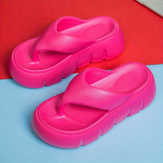 Women's Solid Color Flip Flops, Lightweight Soft Sole Seaside Casual Slides, Non-slip Summer Beach Slides