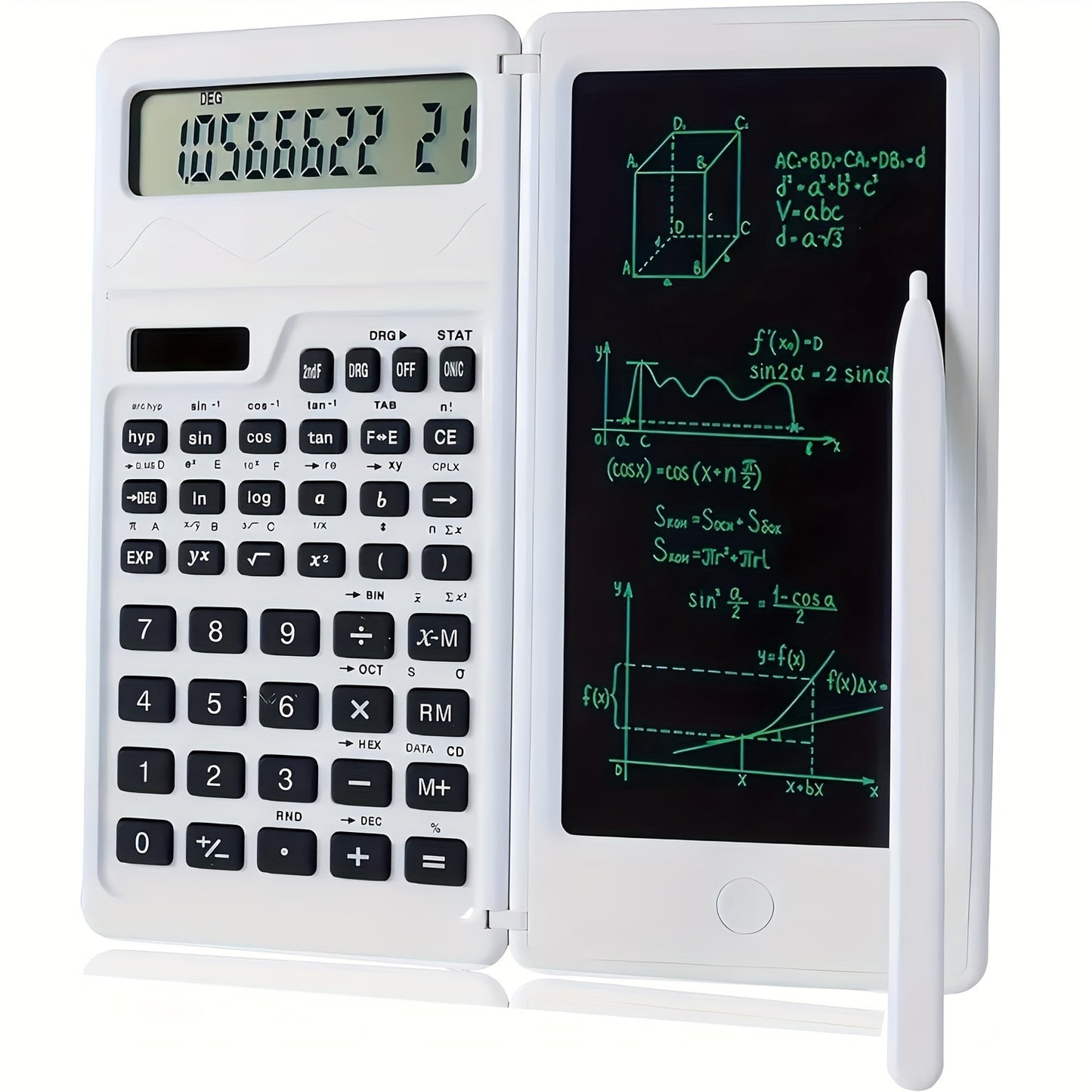 Scientific Calculators, 10-Digit LCD Display, Solar & Battery Dual Power, Pocket Size 4 Function Foldable Calculator With Hand Writing Board For Teacher, Engineer, Office, White